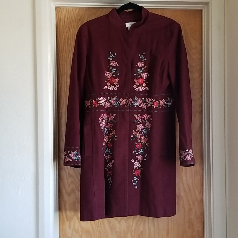 Burfundy floral embroidered long Jacket/coat